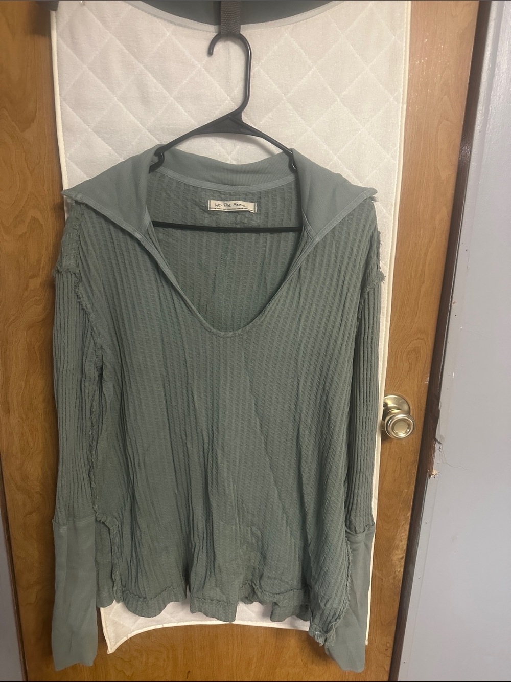 We The Free Olive Green Waffle Knit Hooded Pullover